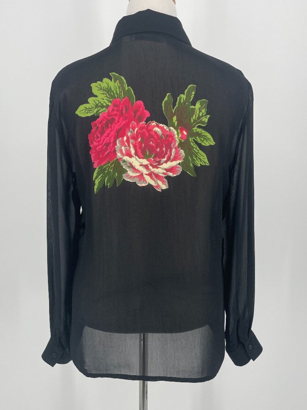 Vintage Ilyse Hart Sheer Black Blouse Floral Back L